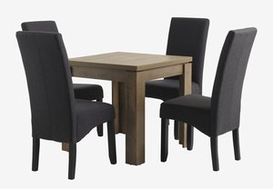 VEDDE D80/160 stôl divoký dub + 4 BAKKELY stoličky sivá