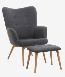 Кресло с табуретка SKALBORG тъмносив текстил/дъб