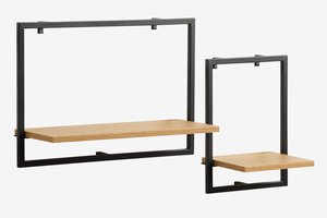 Wall shelf TRAPPEDAL pack of 2 oak colour/black