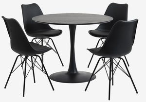 RINGSTED Ø100 miza črna + 4 KLARUP stoli črna