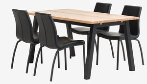 SKOVLUNDE L160 tafel naturel eiken + 4 ASAA stoelen zwart