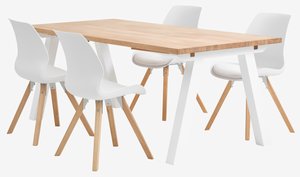SKAGEN L200 Tisch weiß/Eiche + BOGENSE Stühle weiß