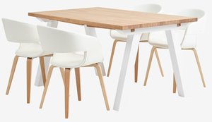 SKAGEN L150 table blanc/chêne + 4 HOLSTEBRO chaises blanc