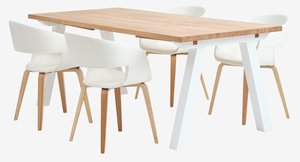 SKAGEN L200 table blanc/chêne + 4 HOLSTEBRO chaises blanc