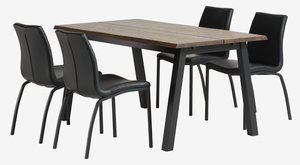 SKOVLUNDE L160 table chêne foncé + 4 ASAA chaises noir