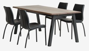 SKOVLUNDE L200 tafel donker eiken + 4 ASAA stoelen zwart