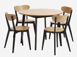 JEGIND Ø105 stôl dub + 4 JEGIND stoličky dub/čierna
