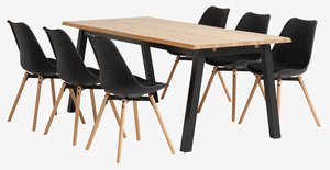 SKOVLUNDE D200 stôl prírodný dub + 4 KASTRUP stoličky čierna