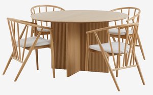 VESTERBORG Ø130 tafel eiken + 4 ARNBORG stoelen eiken