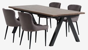 Table SANDBY L210 chêne foncé + 4 chaises PEBRINGE gris/noir