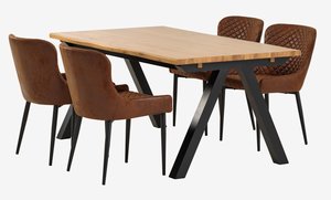 SANDBY L160 table ch. naturel + 4 PEBRINGE chaises brun/noir