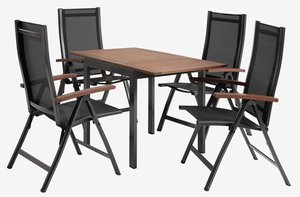 YTTRUP L75/126 tafel hardhout + 4 LIMHAMN stoelen grijs