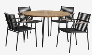 BASTRUP Ø120 table naturel/noir + 4 NABE chaises noir