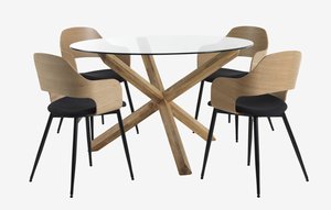 AGERBY Ø119 table chêne + 4 HVIDOVRE chaises chêne/noir