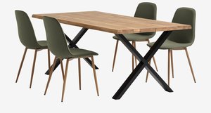 ROSLEV L200 table natural oak+4 BISTRUP chairs olive