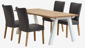 SKAGEN Μ200 τραπέζι λευκό/δρυς + 4 NORDRUP καρέκλες γκρι