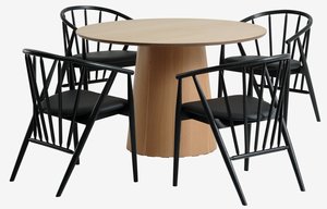 KLIPLEV Ø120 Tisch Eiche + 4 ARNBORG Stühle schwarz