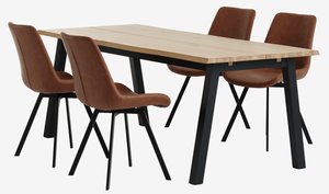 SKOVLUNDE L200 table natural oak + 4 HYGUM chairs cognac