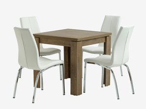 VEDDE L80/160 Tisch Wild Oak + 4 HAVNDAL Stühle weiss