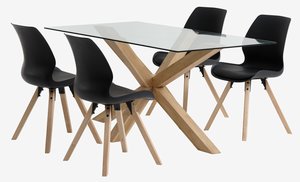 AGERBY L160 Tisch eiche + 4 BOGENSE Stühle schwarz