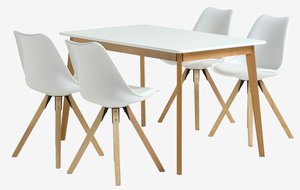 Table JEGIND L130 blanc + 4 chaises BLOKHUS blanc