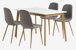 JEGIND H130 asztal fehér + 4 JONSTRUP szék szürke/tölgyszínű