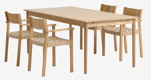 MARSTRUP L190/280 tafel eiken + 4 VADEHAVET stoelen eiken