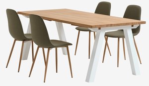 SKAGEN D200 stůl bílá/dub + 4 BISTRUP židle olivová