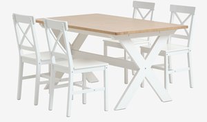 VISLINGE D150 stół natural + 4 EJBY krzesła biały