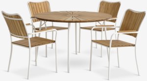 Table BASTRUP Ø120 + 4 chaises BASTRUP bois dur/blanc