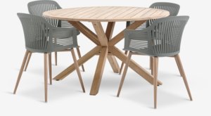 HESTRA Ø126 τραπέζι σκληρό ξύλο + 4 VANTORE καρέκλες λαδί