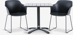 HOBRO L70 table gris + 2 SANDVED chaises noir