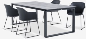 KOPERVIK L215 table gris + 4 SANDVED chaises noir