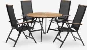 RANGSTRUP Ø110 tafel naturel/zwart + 4 BREDSTEN stoel