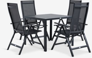 MADERUP L90 table + 4 LOMMA chaises noir