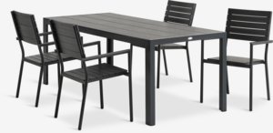 MADERUP L205 tafel + 4 PADHOLM stoelen zwart