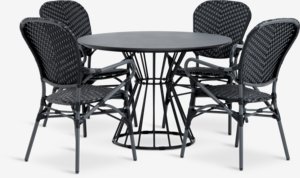 FAGERNES Ø110 τραπέζι + 4 SAKSBORG καρέκλες γκρι
