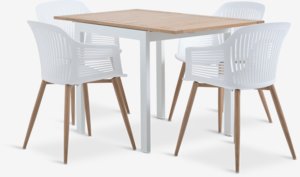 RAMTEN L72 table bois dur + 4 VANTORE chaises blanc