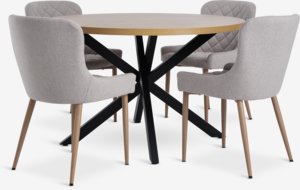 NORTOFT D120 table oak + 4 BELLINGE chairs sand/oak