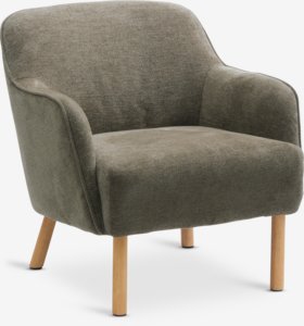 Armchair BREDAL olive green fabric/oak colour