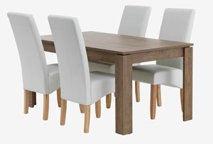 VEDDE D160 stôl divoký dub + 4 BAKKELY stoličky krémová
