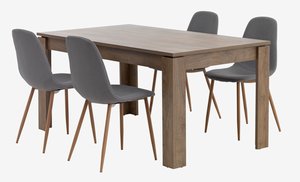 VEDDE H160 asztal sötét tölgy + 4 JONSTRUP szék szürke/tölgy