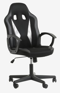 Gejmerska stolica HARLEV crna mreža/siva veštačka koža
