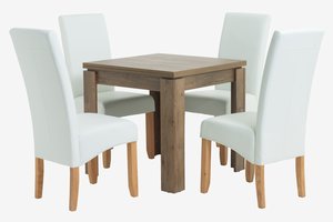 VEDDE D80/160 stôl divoký dub + 4 BAKKELY stoličky krémová